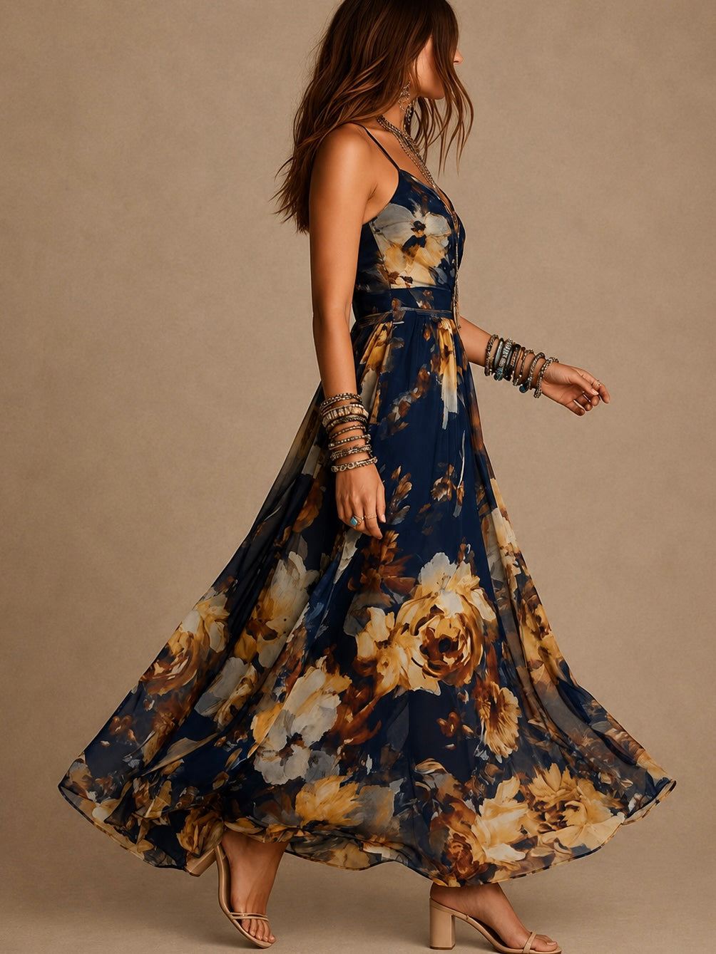 Dulce - Vestido largo floral con tirantes